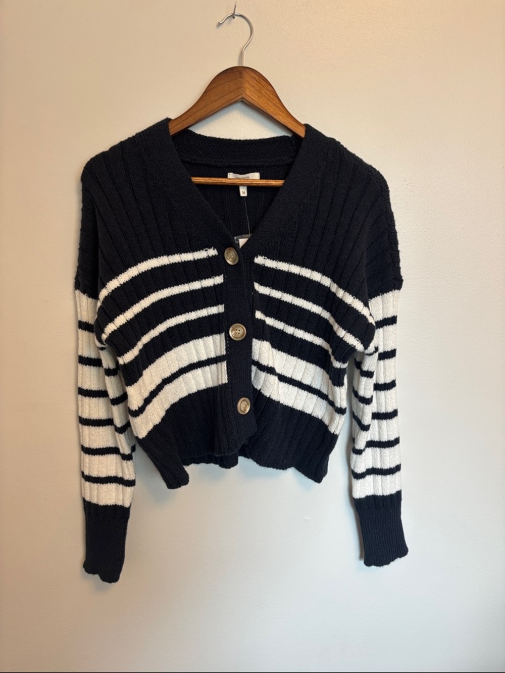 Striped Navy & White Button-Front Women's Sweater Cardigan